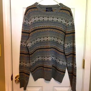 Men’s Fair Isle knit sweater, sz L, pull on, casual, ski, preppy, boho.